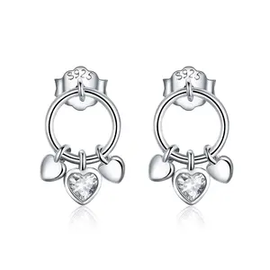 925 Sterling Silver Heart Pendant Earrings Cubic Zirconia Gemstone Stud Earrings for Women