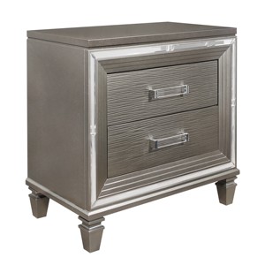 <b>Silver</b> Gray Metallic Nightstand Beveled <b>Mirror</b> Trim Dovetail Drawers Wooden Furniture - Product Image 2