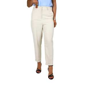 Pantalon beige taille haute à jambe droite pour femme, idéal pour le bureau - Product Image 1