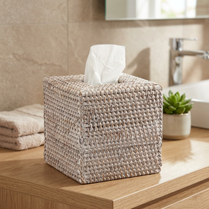 Caja de pañuelos cuadrada de ratán tejido, cesta de almacenamiento ecológica, decoración rústica para el hogar - Product Image 2