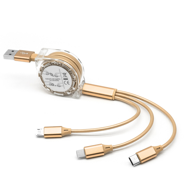 Tradeshow Gift All in One USB Data Line 3IN1 Telescopic Retractable USB Charging Cable Retractable Multiple Charging Cord