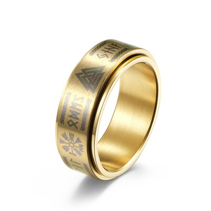 Bague homme rune en acier inoxydable Bague tournante littérature Viking nordique - Product Image 1