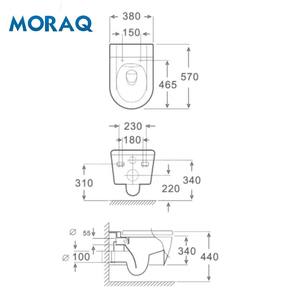 <span class=keywords><strong>WC</strong></span> <span class=keywords><strong>suspendu</strong></span> sans bride, cuvette monobloc en céramique moderne, sanitaire mural - Product Image 3