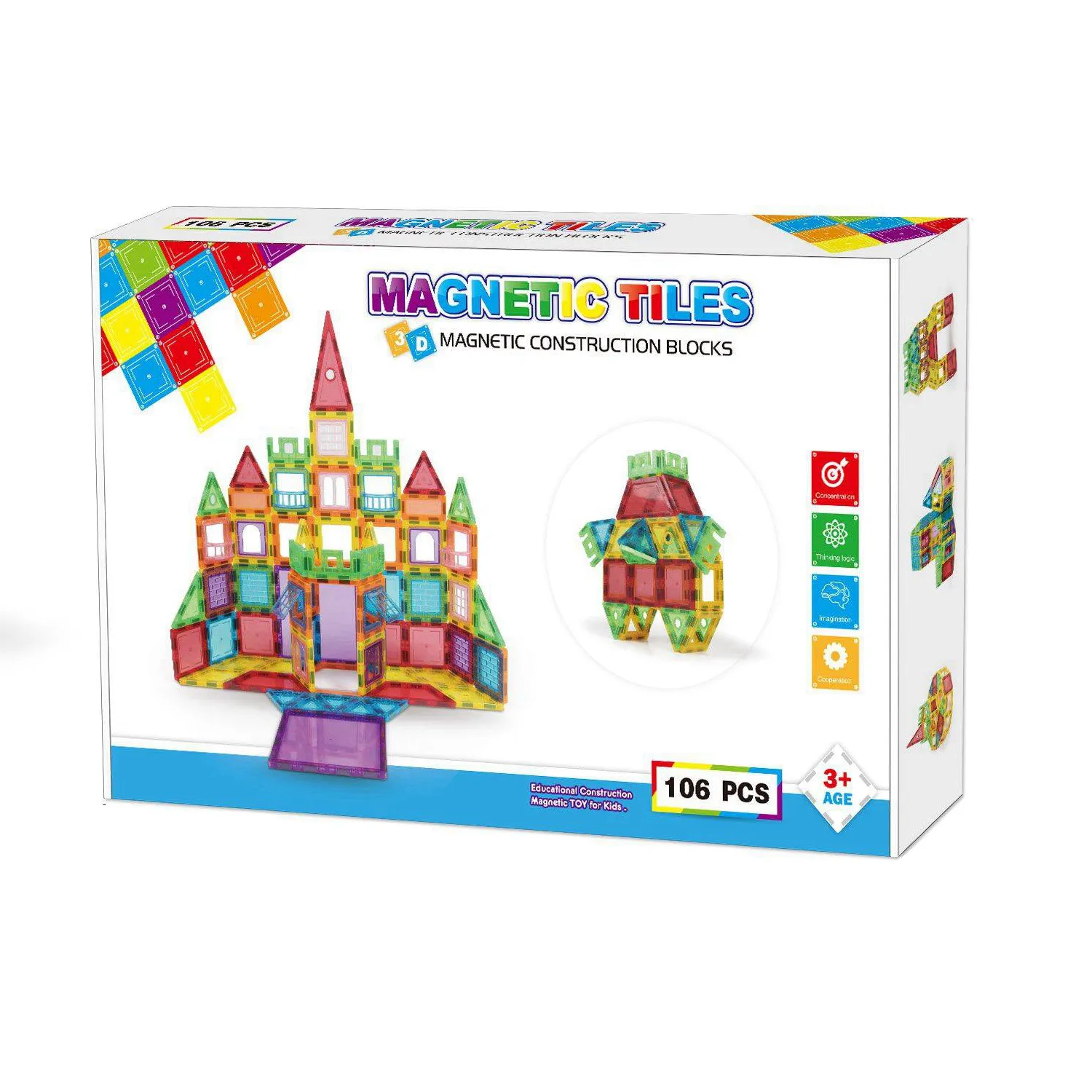 New Arrivals 3D STEM Educational Magnet Building Block 22-45-48-70-106-130 Pieces magnetic building block tiles for kids
