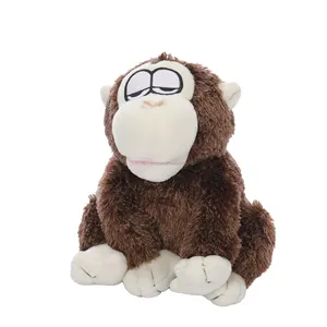 Personalizado ojos grandes peluche mono animal juguetes marrón sentado mono muñeca