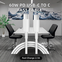 Câble de charge rapide PD 60W 3A en gros, câble USB-C vers USB-C pour téléphones portables et ordinateurs portables, câble compatible écouteurs, vente chaude