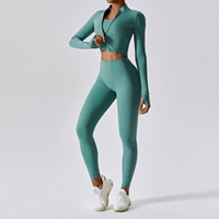 Ensemble de yoga à manches longues pour le sport en plein air, sensation de peau nue, tenue de fitness, tenue de yoga à taille haute antichoc, ensemble de 3 pièces