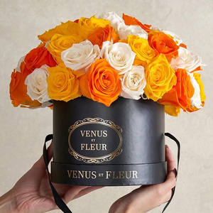 Круглая картонная подарочная коробка с логотипом розы, Подарочная коробка с цветами, упаковка с ленточной ручкой - Product Image 6