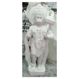 Sculpture de Lord Hanuman debout en pierre de Makrana blanche - Product Image 1