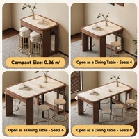 Table à manger rectangulaire extensible en bois massif avec plateau en pierre frittée, design télescopique extensible pour petite maison, style mid-century