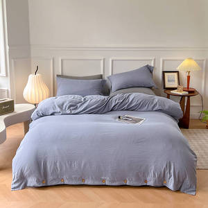 Set di Biancheria da Letto in Cotone Lavato <span class=keywords><strong>Tinta</strong></span> <span class=keywords><strong>Unita</strong></span>, <span class=keywords><strong>Copripiumino</strong></span> e Federe Traspiranti e Delicate sulla Pelle, Lenzuola Morbide per Casa e Hotel - Product Image 2