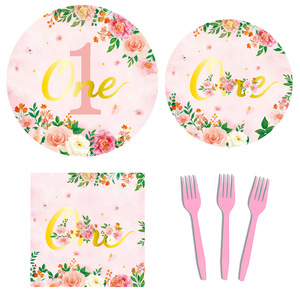 First Birthday Party <b>Tablecloth</b> Floral <b>Pink</b> Gold One Theme Disposable Decorations for Baby Girl Celebration - Product Image 5