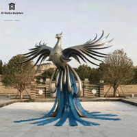 Sculpture en acier inoxydable personnalisée, figurine en métal, carré, parc extérieur, paysage, phénix avec couleur et forme personnalisées