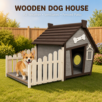 Nichoir en bois pour chien avec patio clôturé, abri extérieur, toit incliné résistant aux intempéries, cour ventilée pour petits chiens, logo personnalisé OEM