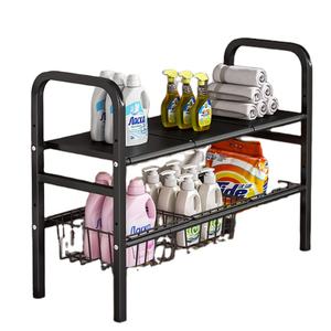 Étagère de comptoir multifonction en acier au carbone pour organiser les accessoires de cuisine et de salle de bain, support de rangement sous l'évier avec panier - Product Image 1