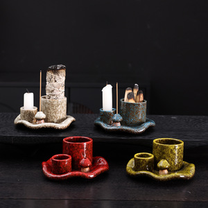 Bougeoir en céramique fait main en forme de tasse, décoration d'ambiance créative, champignon, bois sacré péruvien, sauge - Product Image 2