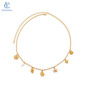 Chaîne de corps et de taille pour femme en acier inoxydable plaqué or, style océanique, avec pendentifs étoile de mer et conque, motif 'Returnee' - Product Image 2