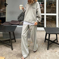 F240562 Sweat-shirt et pantalon de survêtement à lettre graphique avec demi-fermeture éclair à épaules tombantes Fabricants de vêtements Ensemble 2 pièces personnalisé pour femmes