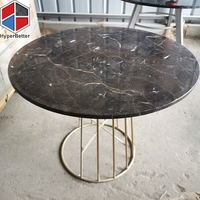 Table basse ronde en marbre brun antique pour salon, fabriquée à la main