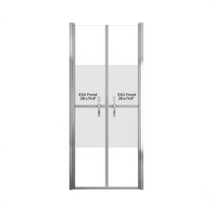 Puerta de Ducha ESG Semi-Transparente de 28x74.8 Pulgadas con Marco Plateado, Diseño Contemporáneo con Bisagras - Product Image 1