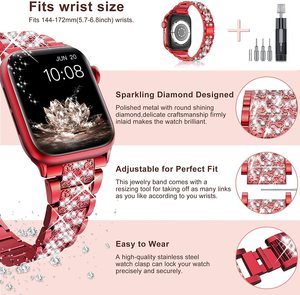 LeYi <span class=keywords><strong>Bracelet</strong></span> de luxe en diamant <span class=keywords><strong>Bracelet</strong></span> en métal en acier inoxydable <span class=keywords><strong>Bracelet</strong></span> de montre de remplacement en strass pour <span class=keywords><strong>Apple</strong></span> IWatch 8 9 7 <span class=keywords><strong>se</strong></span> - Product Image 3