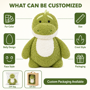 Peluche dinosaure vert kawaii avec ventre blanc, jouet en peluche doux et bouclé, cadeau - Product Image 2