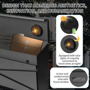 Solar Wall Mount Mailbox Large Capacity Visibility Galvanized Steel Rust-Proof Metal <strong>Post</strong> <strong>Box</strong> Drop <strong>Outside</strong> Mailboxes - Product Image 4