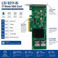 Tarjeta HBA LSI SAS 9211-8i Pre-flashed, Modo IT, SAS2008, 8 Puertos, 6Gb/s, SAS SATA PCIe2.0 *8, 2*SFF8087, ZFS, TrueNAS, UnRAID
