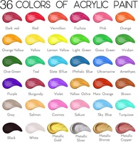 Ensemble de peinture acrylique non toxique de 36 couleurs, flacons de 2 oz/60 ml, avec pinceaux et palette pour peindre sur toile, pierres, céramique, bois