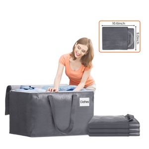 Grands sacs de déménagement en PP tissé avec fermeture éclair et poignées, sacs de rangement pliables pour les voyages, pour gagner de la place - Product Image 1