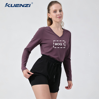 Camiseta de Manga Larga con Cuello en V de Algodón Mercerizado con Nitrógeno Líquido Kuenzi RTS, 100% Algodón, 190 g/m², Talla Grande para Mujer