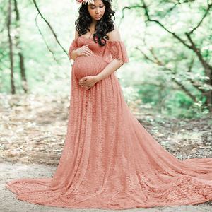 Robe de <span class=keywords><strong>grossesse</strong></span> pour séance photo, robe longue en dentelle élégante pour femmes enceintes, robe de maternité sans manches courte - Product Image 1