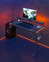 Bureau d'ordinateur électrique réglable en hauteur ergonomique moderne 2026 avec éclairage RVB, table de jeu en bois et métal, bureau pour PC avec plateau de table assemblé