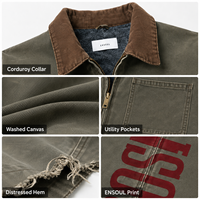 Vestes Detroit vintage entièrement personnalisées pour hommes, en toile vieillie, col en velours côtelé, style camionneur court avec impression personnalisée