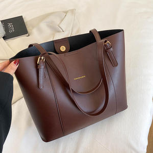 Sac fourre-tout en PU à panneaux avec fermeture à fermoir, design minimaliste, sac à main quotidien pour femme, toutes saisons, style color block beige et blanc - Product Image 2