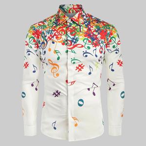 Men Printed Casual Novelty <strong>Musical</strong> <strong>Note</strong> Pattern Casual Hawaiian <strong>Shirts</strong> - Product Image 2
