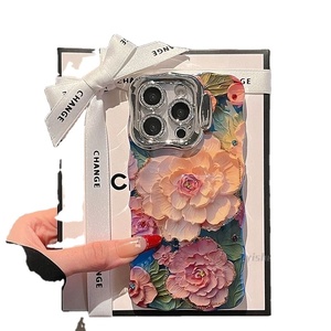 Ph227 Ins tính khí đẹp sơn dầu Hoa cho iPhone 16 Promax trường hợp điện thoại cho Iphone 15/14 Khung ống Kính phim 13 - Product Image 1