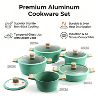 Ensemble de casseroles et poêles en aluminium durable de 10 pièces avec couvercles en verre et silicone, design à rayures verticales pour la cuisine à domicile