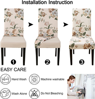 Housses de chaise de salle à manger imprimées de fleurs de pivoine, 4 pièces, haute élasticité, amovibles, lavables, polyester et élasthanne, pour usage hôtelier