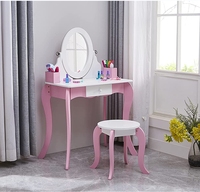 Dessin animé artisanat beau miroir baroque enfant Design fille maquillage bureau commode bébé chambre en bois enfant meubles coiffeuse
