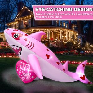 Squalo Gonfiabile Gigante Rosa di 2,7 Metri con Decorazioni a Cuore e Luci LED Integrate, Decorazione Gonfiabile per Casa, Giardino e Esterni - Product Image 3
