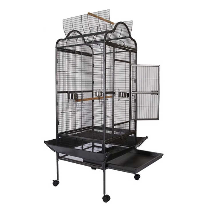 Image showcasing Hammered Black Powder Coating Steel Wire Top Open Bird Cage Economical ...