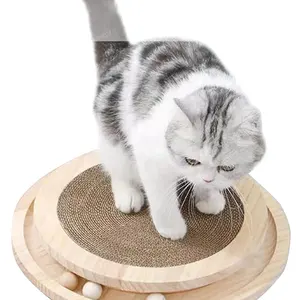 Juguete interactivo respetuoso con el medio ambiente para gatos y mascotas, placa giratoria de madera sólida de doble capa con tablero rascador