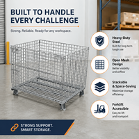Cage de palette en treillis métallique galvanisé à conception emboîtable, conteneur de stockage pliable avec loquet coulissant et pieds empilables
