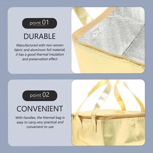 Bolsa Térmica Plegable Color Dorado para Comida, Bolsa de Compras Aislada para Picnic, Bolsa de Comida para Llevar de Tela No Tejida con Cierre - Product Image 3