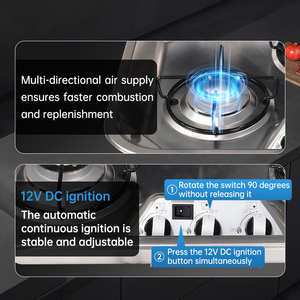 Cuisinière à gaz portable de luxe en acier inoxydable pour camping-car, 3 brûleurs intégrés et cuisinière en verre pour accessoires intérieurs de <span class=keywords><strong>caravane</strong></span> - Product Image 4