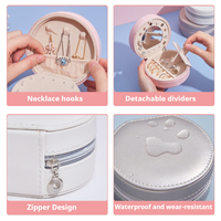 Boîte de rangement compacte pour bijoux avec miroir, double couche, petite boîte de voyage en cuir PU portable pour bague, collier