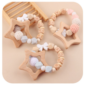 Clip de <span class=keywords><strong>cochecito</strong></span> de madera para bebé, cadena con Clip para chupete, colgante de <span class=keywords><strong>cochecito</strong></span> móvil, pulsera de cuentas de silicona, juguete sonajero - Product Image 3
