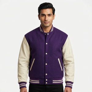 Inspired Varsity Jacket Premium Cotton Color <b>Blocked</b> Panels Name Embroidery Customization Suitable For Daily Casual Wear - Product Image 1