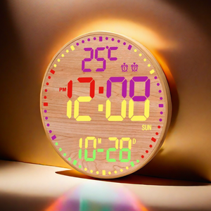 ساعة حائط رقمية كبيرة 12 بوصة متغيرة الألوان مع تحكم عن بعد وشاشة LED و3 مستويات سطوع وإنذار درجة الحرارة للديكور المنزلي - Product Image 4